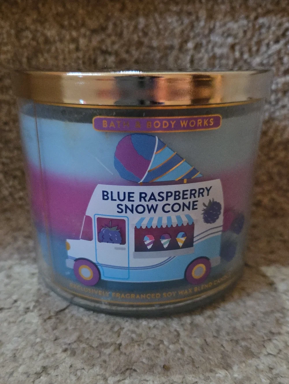 BLUE RASPBERRY SNOW CONE 3 Wick Candle Bath And Body Works